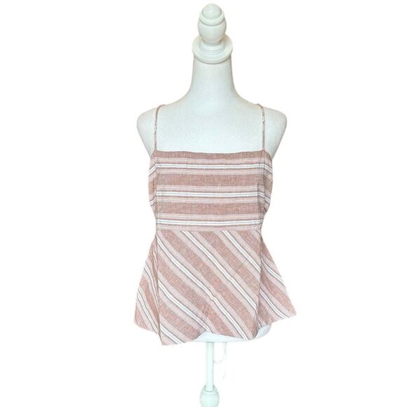 American Eagle Striped Pink Sleeveless Top Linen Cotton Blend Womens Large - Picture 5 of 13